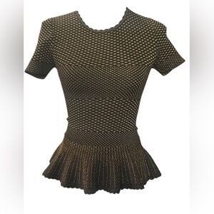 Torn by Ronny Kono Black and Gold Peplum Stretch Top | Size Small